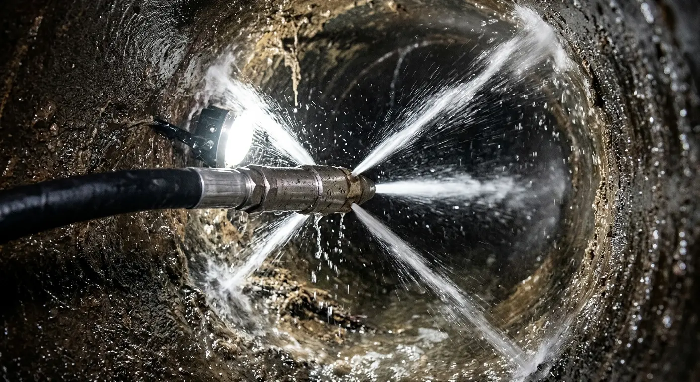 High-pressure hydro jetting nozzle cleaning sewer pipe for Storm Drain Cleaning in Belvidere
